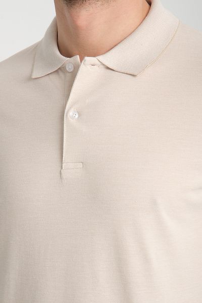 Frappoli Ανδρικό μπλουζάκι με λαιμόκοψη Polo Slim Fit - Boggee Pedso, Ανοιχτό μπεζ, Ιταλικός γιακάς, Λύκρα που δεν συρρικνώνεται, 100% βαμβάκι