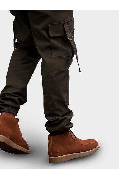 OMBRE Pánské cargo kalhoty STRAIGHT LEG s pruhovanými kapsami - grafitové V3 OM-PACG-0197 L