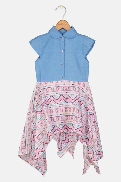Miss Toddlers Girl Spread Collar Short Sleeve Dress, Blue
