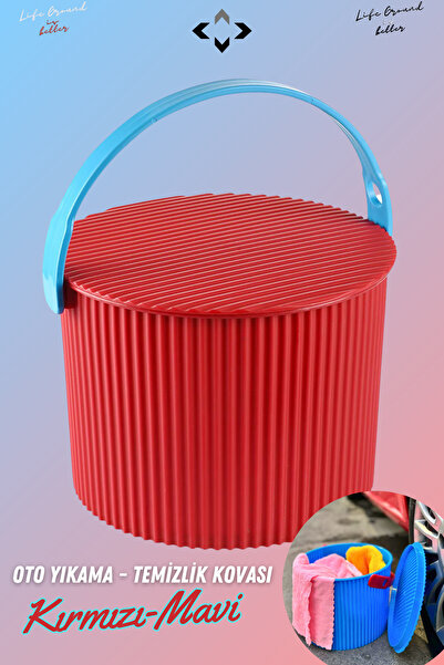 LİGROUND Yuvarlak Temizlik Düzenlem Kovası Çok Amaçlı Kulplu Kapaklı Oto Yıka...