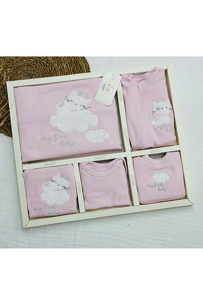 Bebitof Crowned Cat Patterned 10-Piece Boxed Newborn Hospital Discharge Bodysuit Set