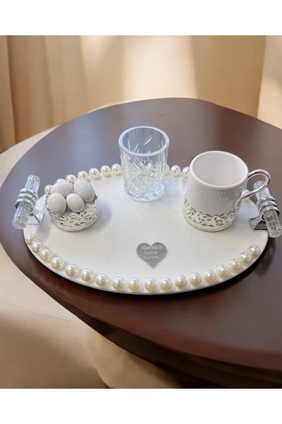 CyzHome Silver Groom Coffee Tray with Luna Pearls