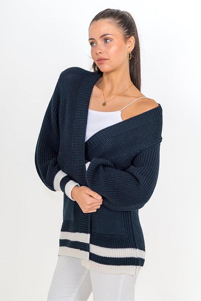 CHUBA Navy Blue Striped Thessaloniki Knitwear Cardigan with Pockets, Women'S, 24W148