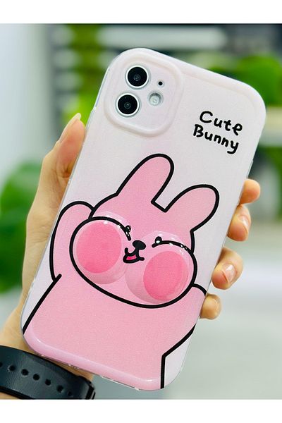 Go Aksesuar حافظة سيليكون مرنة بتصميم Cheek Rabbit متوافقة مع هاتف Iphone 11 مع لعبة