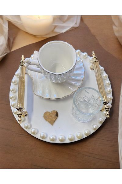 CyzHome Celeste Gold Promise Coffee Tray with Pearls