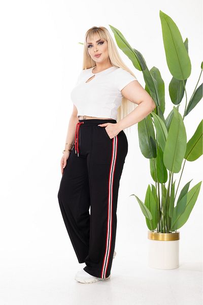 Esina Wide Leg Stripe Detailed Steel Fabric Sweatpants