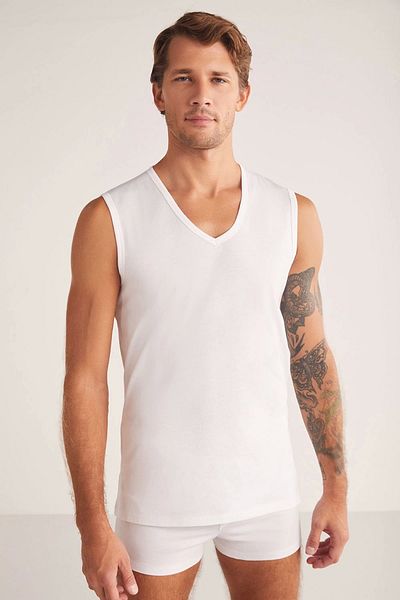 Kom Barry V-Neck Βαμβακερά Ανδρικά Μονά 2 Πακέτα - Λευκό
