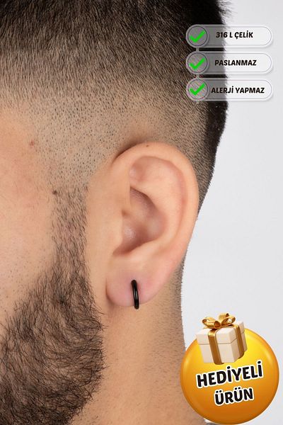 Piercing Market Steel & Silver Unisex Black Color Steel Jewelry Stainless Tarnish Free Special Design Fashion Hoop Earrings 8 mm