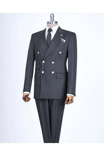 TerziAdemAltun Black Italian Style Double Breasted Jacket and Pants Set - T13342