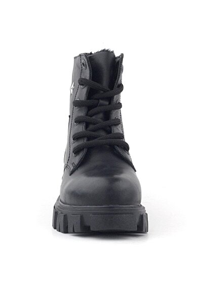 Rakerplus Чорні черевики для дівчаток з шнурівкою, блискавкою та металевими деталями