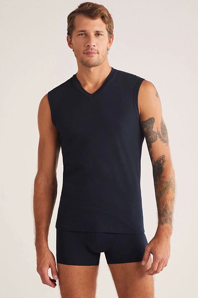 Kom Francesco V-Neck Cotton Men's Athlete - Navy Blue