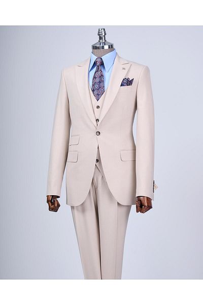 TerziAdemAltun Beige Italian Style Slim Fit 8 Drop Jacket Vest Pants Set - T12633