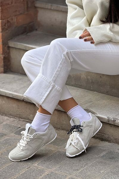 NİŞANTAŞI SHOES Hellgraue Damen-Schnürsneaker von Bellini aus Wildleder mit flacher Sohle