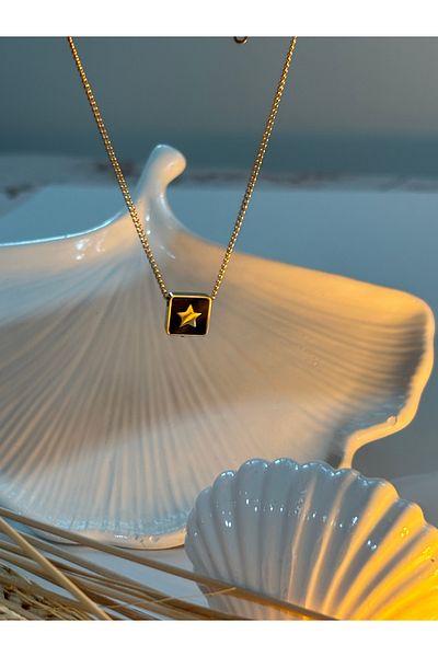 Store Square Star Detailed Women's Steel Necklace |   Stainless, Stylish and Elegant Jewelry Model