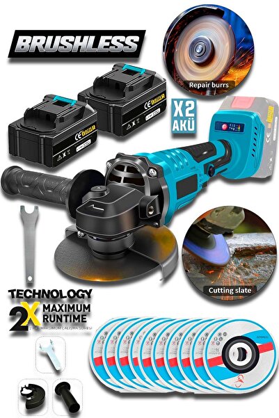 Lieber German Alman Black Blu 21 V 3 Ah Kömürsüz Motor 115 Mm Akülü Avuç Içi Taşlama Makinesi 10 Taş