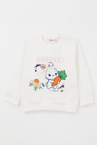 Breeze 6-2 Years Old Baby Girl Tracksuit Set - Cute Carrot and Bunny Printed, Ecru