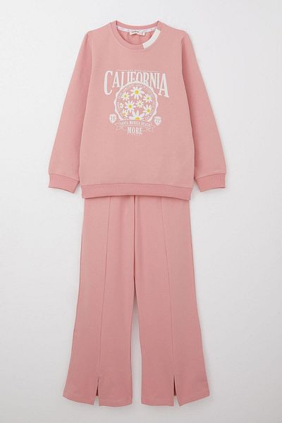 Breeze Σετ αθλητικών κοριτσιών 5-10 ετών - Floral print, φαρδιά πόδια και σκισίματα Dusty Rose