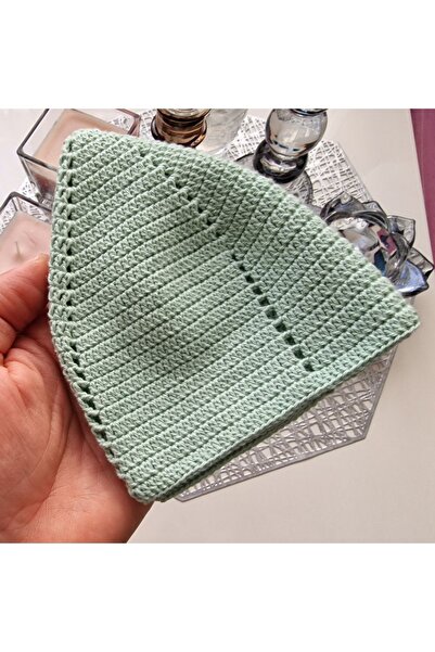 morlalem m Water Green Color Cotton Skullcap, Handmade Hand-Knitted, Hundred Percent Cotton Prayer Skullcap, 03Cotton Green