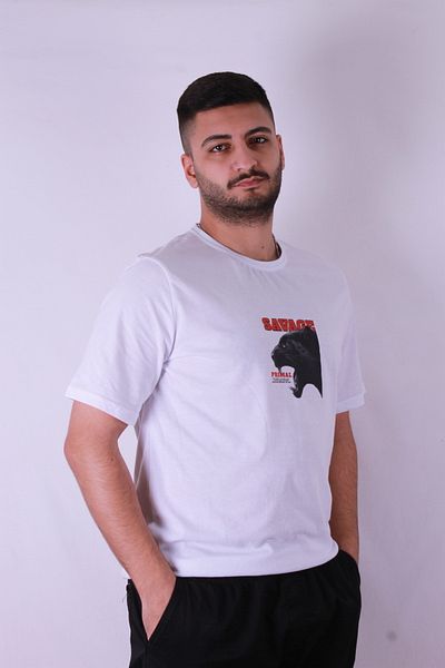 trender Tricou alb pentru bărbați Savage Print
