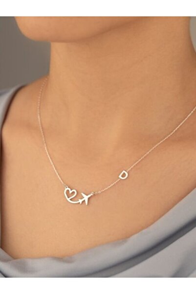 erva silver 925 AYAR GÜMÜŞ HARFLİ UÇAK KOLYE