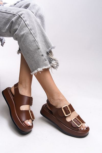 Riccon Ghinreda Double Buckle Women's Sandals - Brown Skin 0012793