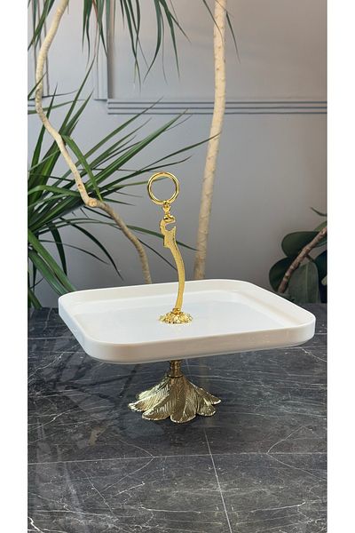 MAY HOME Square Porcelain Metal Standing Presentation Plate
