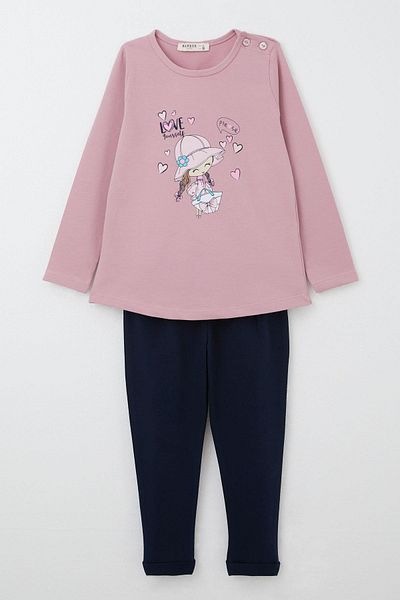 Breeze Cool and Printed Tights Set for 9 Months-3 Years Old Baby Girl - Dried Rose Bow