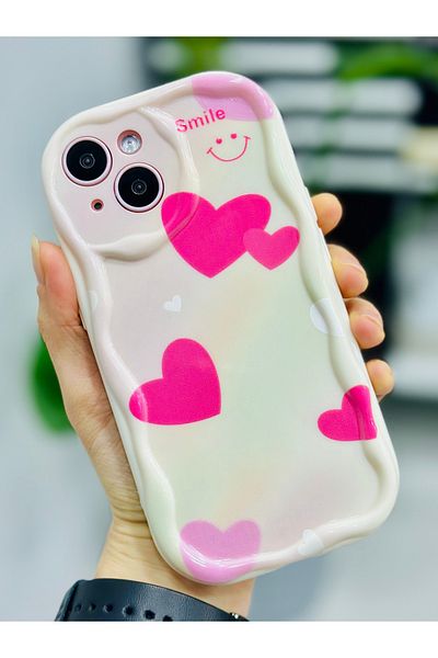 Go Aksesuar حافظة سيليكون بنمط طباعة SMILE HEART متوافقة مع هاتف iPhone 15