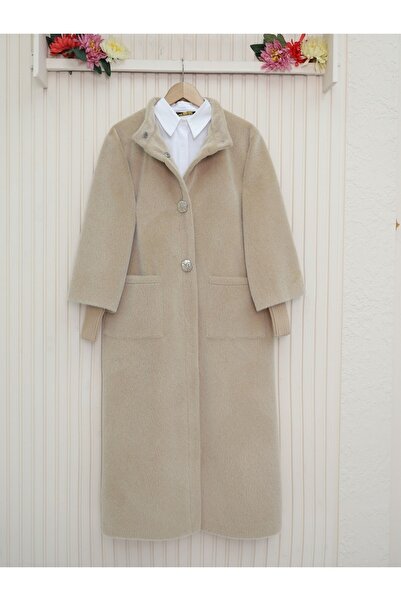 Modamorfo Light Mink - Ribbed Sleeves Snap Fastener Lined Coat