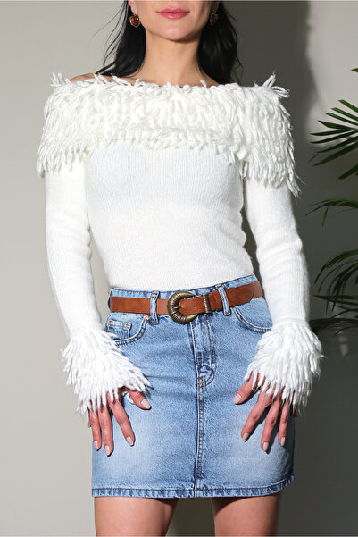 Store Modavion Madonna Yaka Püsküllü Kazak