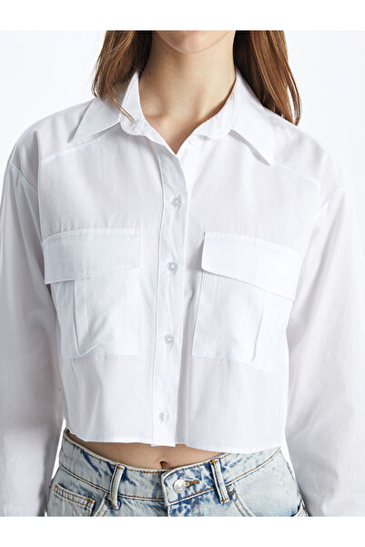 LC Waikiki Duz Uzun Kollu Crop Poplin Kadin Gomlek - S5H245Z8