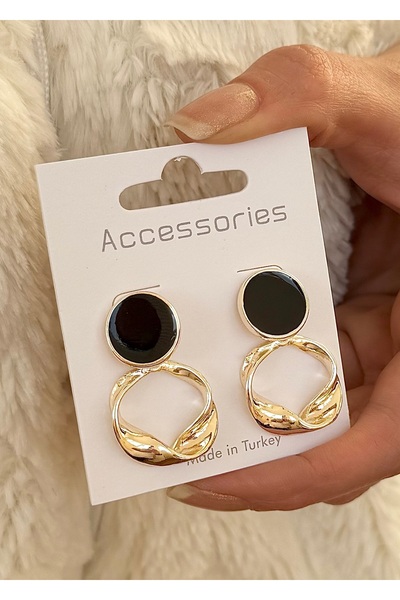 takıtarzım أقراط نسائية من المينا باللون الأسود والذهبي