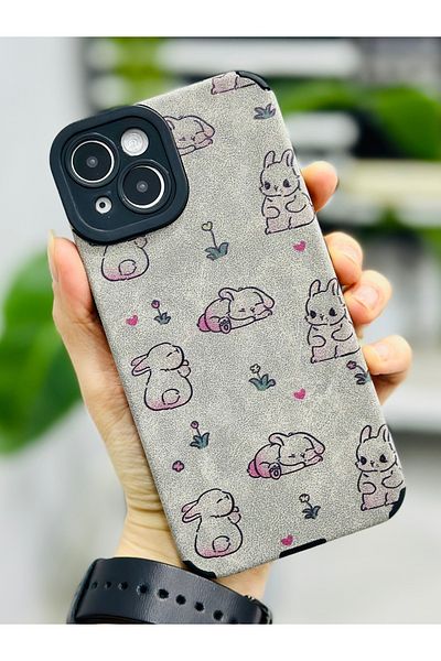 Go Aksesuar جراب سيليكون مرن بتصميم أرانب مطلي متوافق مع هاتف Iphone 13 و14
