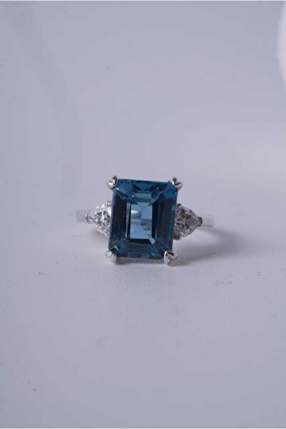 Aksesuaring London Blue Topaz,Mozanit Taşlı Gümüş Yüzük