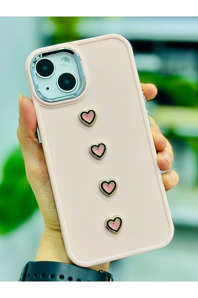 Go Aksesuar حافظة سيليكون بتصميم قلب وردي متوافقة مع هاتف Iphone 14 Plus - 15 Plus