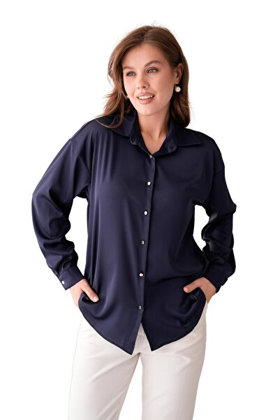 Moda Amore Kadın Saten Gömlek - Smart Casuel Metal Düğme Detaylı 035