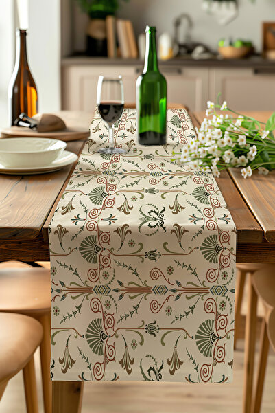 ALAMODECOR Yeşil Mandala Model Etnik Bohem Desenli Dijital Baskılı Runner