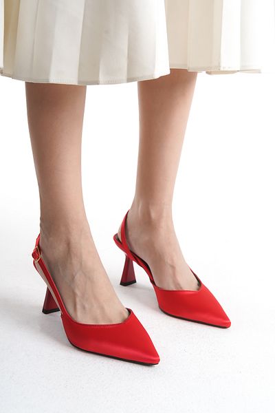 MARSEDO Siena Red Stiletto - Pantofi cu toc cu vârf ascuțit și cu spatele deschis