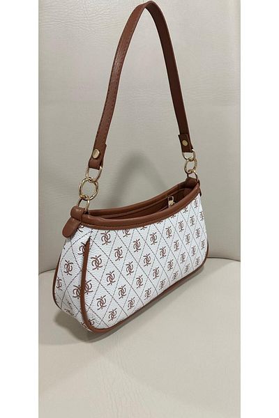 RumyaCollection Geantă de umăr pentru femei, cu fermoar, cu model, bronz alb