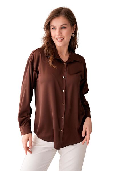 Moda Amore Дамска сатенена риза - елегантно ежедневна, метални копчета 035