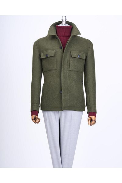 TerziAdemAltun Italian Style Slim Fit Seasonal Cashew Male Coat Green T13520