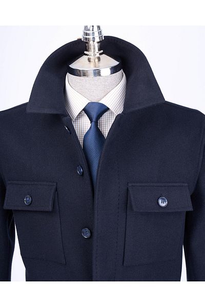TerziAdemAltun Italian Style Slim Fit Seasonal Cashew Men's Coat Navy Blue T13519