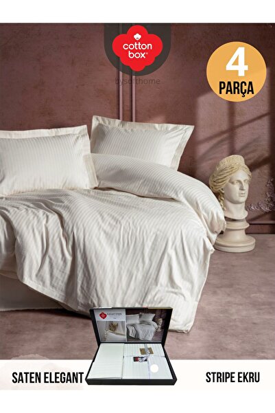 Cotton Box Elegant Stripe Ekru Çift Kişilik Pamuk Saten Nevresim Takımı