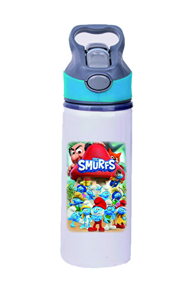 DKDZ SHOP زجاجة مياه زرقاء مطبوعة مع شفاطة - قارورة - 650 مل -005