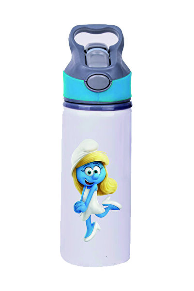 DKDZ SHOP زجاجة مياه زرقاء مطبوعة مع شفاطة - قارورة - 650 مل -001