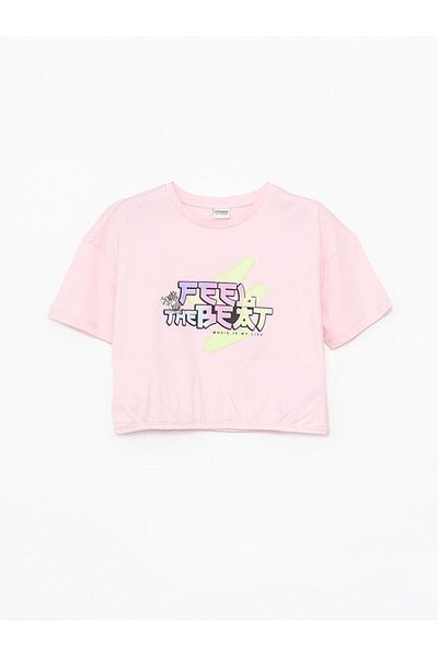 LC Waikiki Tricou cu mânecă scurtă pentru copii, roz, cu decolteu, cu imprimeu