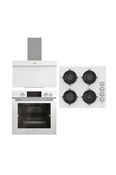 Uğur Fırsat Fry Art Cam Beyaz Ankastre Set Uad 6012g Ba3d - Uao 6041w3 Bcy Rsr1 - Uaf 6011db Bcpst