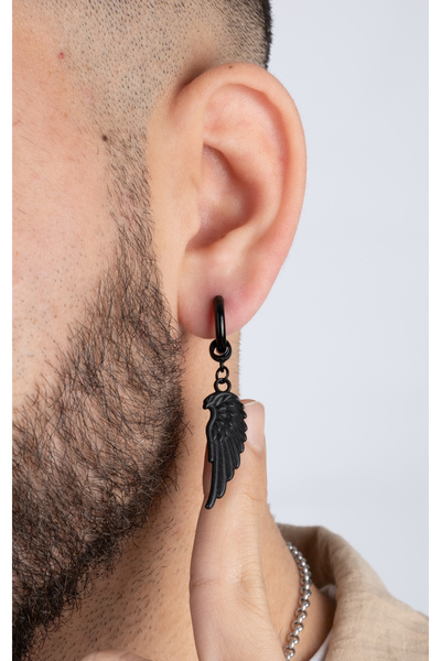 Piercing Market Steel & Silver Unisex Çelik Halka Sallantılı Melek Kanadı Model Küpe Paslanma Kararma Yapmaz