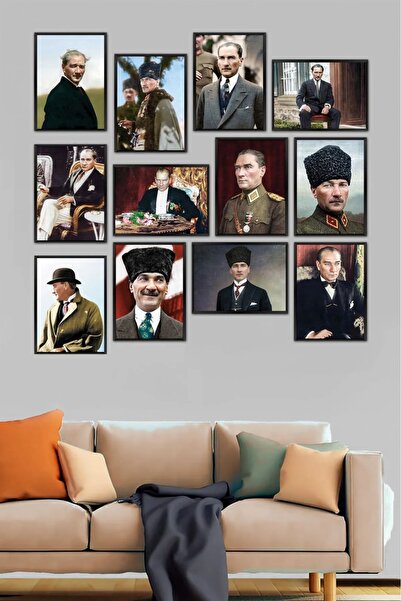 AR AJANS KANVAS TABLO Ataturk Table Mustafa Kemal Atatürk Table 12 Piece Fram...