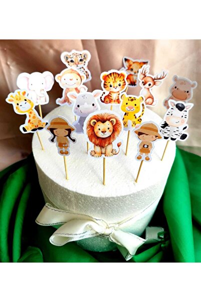 ORGANİKONSEPT Safari Konsepti Kürdanlı Cupcake Süsleri (14'lü Paket)